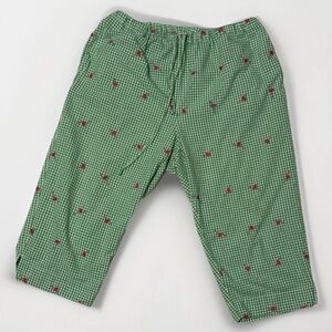 Mountain Casuals green gingham check with pink embroidered flamingos